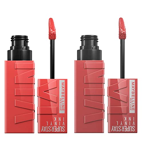 Maybelline New York Superstay Vinyl Ink Lip Lip Color 35 Cheeky Superstay Vinyl Ink Color 15 Peach Finish Bright - 2 Lipsticks with Precision Applicator von MAYBELLINE