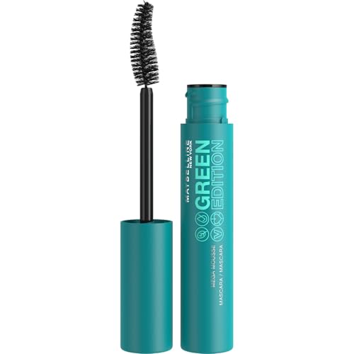 Maybelline New York Wimperntusche für mehr Volumen und Länge, Vegane Formel mit natürlichen Inhaltsstoffen, Green Edition Mega Mascara, Nr.02 Very Black von MAYBELLINE