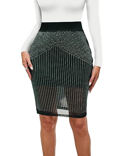 MAYFASEY Damen Büro Arbeit Bleistiftrock Stretch Hohe Taille Bodycon Röcke für Business Casual, Schwarz, M von MAYFASEY