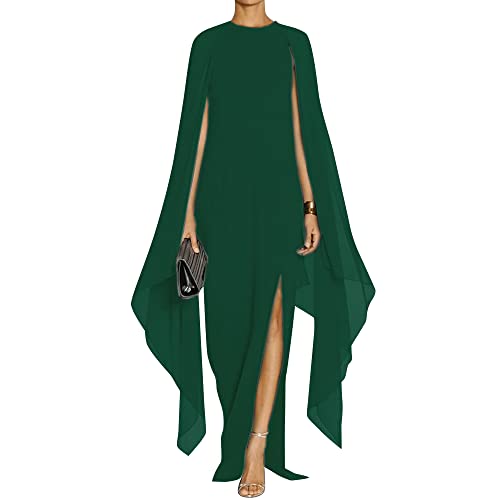 MAYFASEY Damen Elegant High Split Flare Sleeve Formal Evening Gowns Maxi Dress with Cape, dunkelgrün, L von MAYFASEY