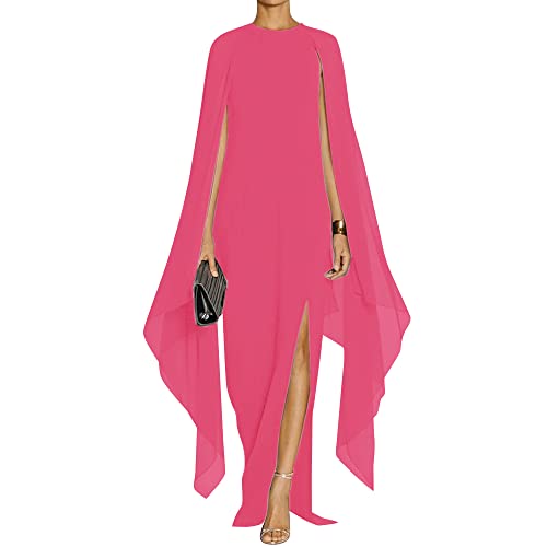 MAYFASEY Damen Elegant High Split Flare Ärmel Formale Abendkleider Maxikleid mit Umhang, Rose, Klein von MAYFASEY