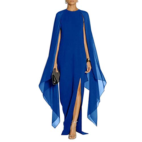 MAYFASEY Damen Elegant High Split Flare Sleeve Formal Abendkleider Maxikleid mit Umhang, Blau, Mittel von MAYFASEY