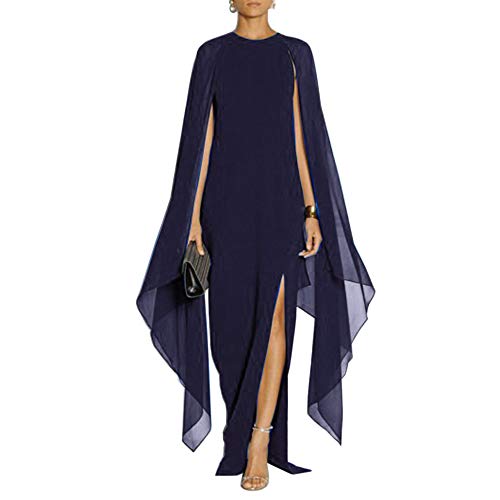 MAYFASEY Damen Elegant High Split Flare Sleeve Formal Abendkleider Maxikleid mit Umhang, Marineblau, Klein von MAYFASEY