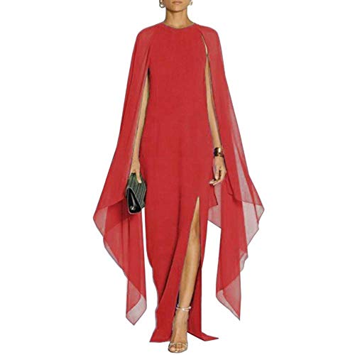 MAYFASEY Damen Elegant High Split Flare Sleeve Formal Abendkleider Maxikleid mit Umhang, Rot/Ausflug, einfarbig (Getaway Solids), Mittel von MAYFASEY