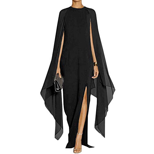 MAYFASEY Damen Elegant High Split Flare Sleeve Formal Abendkleider Maxikleid mit Umhang, Schwarz 2, Mittel von MAYFASEY