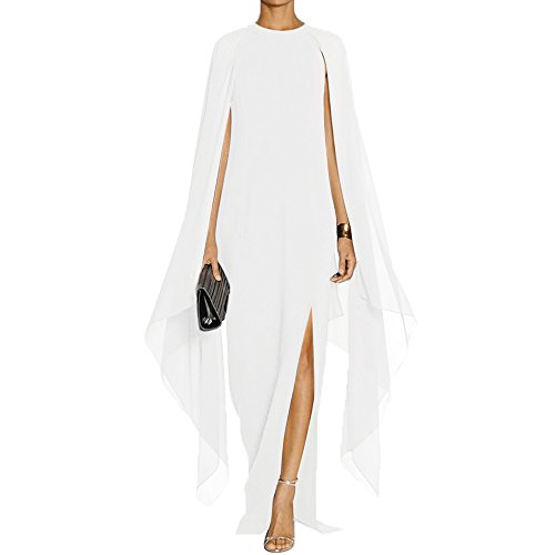 MAYFASEY Damen Elegant High Split Flare Sleeve Formal Evening Gowns Maxi Dress with Cape, weiß, Small von MAYFASEY