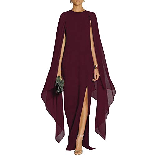 MAYFASEY Damen Elegant High Split Flare Sleeve Formal Evening Gowns Maxi Dress with Cape, weinrot, L MAYFASEY Damen Elegant High Split Flare Sleeve Formal Evening Gowns Maxi Dress with Cape, weinrot, L von MAYFASEY