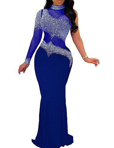 MAYFASEY Damen Sexy Elegant Strass Heißer Bohrprozess Bodycon Kleid Party Club Night Out Kleid Lange Abendkleider, 7# Blau, Groß von MAYFASEY