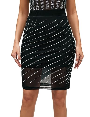 MAYFASEY Damen Sexy Strass Kurzer Minirock Bodycon Elastizität Eng Casual Club Bleistiftrock, Schwarz, M von MAYFASEY