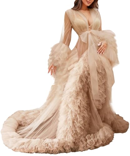 MAYILNSIN Damen Tüll Robe Umstandskleid Kimono Bademantel Perspektive Gown Foto für Babyparty von MAYILNSIN