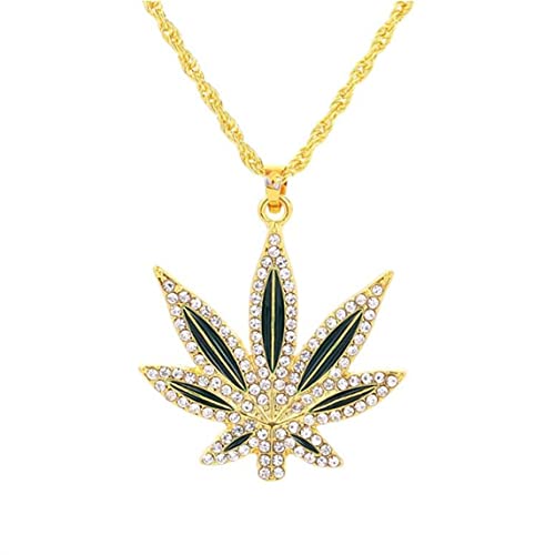 MAYIYAHO Strass Weed Anhänger Halskette Männer Ahorn Blatt Hanf Halsketten Punk Hiphop Gold Farbe Ketten für Jungen Männlich Steampunk Schmuck von MAYIYAHO