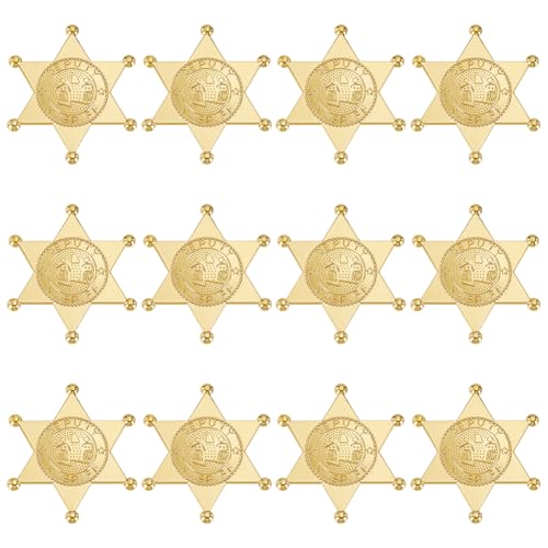 MAYJOYDIY 12 Stück Goldene Sheriff Abzeichen Western Cop Star Deputy Abzeichen Plastikbrosche Polizei Abzeichen Anstecknadel Old West Prop Cowboy Abzeichen Für Cosplay Party Kostüm Spiel Requisiten von MAYJOYDIY