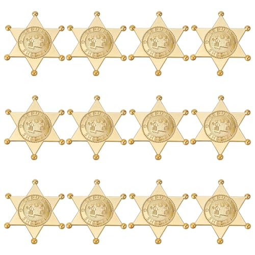 MAYJOYDIY 12 Stück Goldene Sheriff Abzeichen Western Cop Star Deputy Plastikabzeichen Old West Requisite Cowboy Party Dekoration Für Cowboy Party Karneval Cosplay Party Geschenk Dekoration von MAYJOYDIY