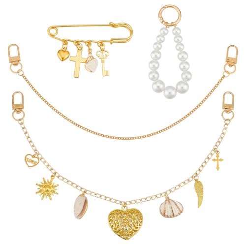 MAYJOYDIY 4 In 1 Taschenanhänger Set Herzanhänger Aus Legierung Und Natürlicher Muschel Brosche & Perlenanhänger Dekoration Für Handtaschen Geldbörse Schlüsselanhänger DIY Taschenzubehör Für Frauen von MAYJOYDIY
