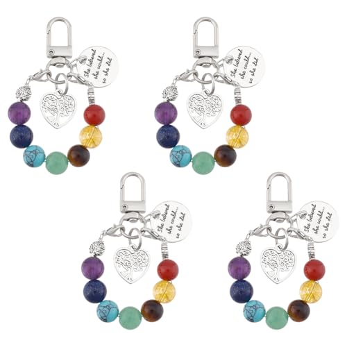 MAYJOYDIY 4 Stück 7 Chakra Schlüsselanhänger Edelstein Anhänger Kristall Natürlicher Synthetischer Stein Liebesbaum Anhänger Mit Legierung Karabiner Schnalle Für Männer Frauen Paare Freunde von MAYJOYDIY