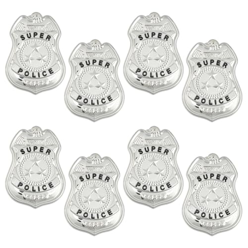 MAYJOYDIY 8 Stück Silberne Polizeiabzeichen Sheriff Abzeichen Cop Anstecker Polizei Rollenspiel Brosche Requisiten Halloween Cop Cosplay Kostümzubehör Für Cowboy Uniform Cosplay Party Dekoration von MAYJOYDIY