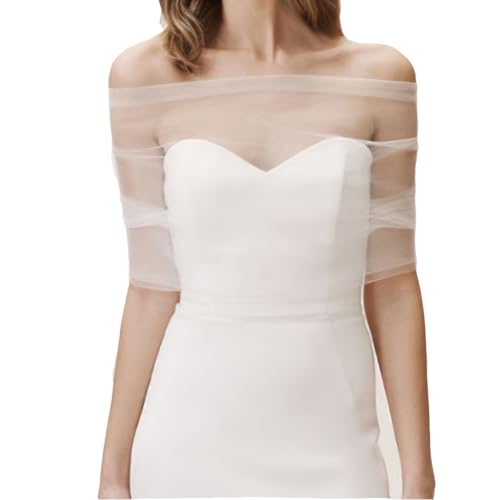 MAYJOYDIY S-100cm Weiße Tüllschals One Shoulder Tüllschal Abnehmbare Tüll Polyesterschals Modische Brautumhänge Abendkleidschal Tüll Für Braut Brautjungfer Hochzeitskleidung von MAYJOYDIY