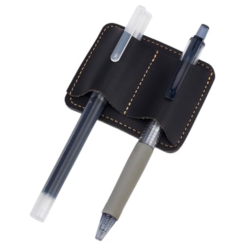 MAYJOYDIY Stiftehalter Aus Schwarzer Leder Mit Clip 7.7×6.1cm Handgefertigt Bleistift Organizer Aus Leder Schreibwarenhalter Aus Echtem Leder Für Notizbuch Planer Büro Geschenk Für Liebhaber Lehrer von MAYJOYDIY