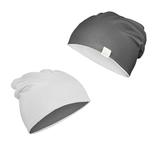 MayLily - Bambus Baby Mütze - Doppelseitige Beanie - Hergestellt in EU – Handgefertigt – Antibakteriell und Hautfreundlich für Kinder 1-2 Jahre – Atmungsaktiv für Sommer und Winter - Hellgrau-grau von MayLily