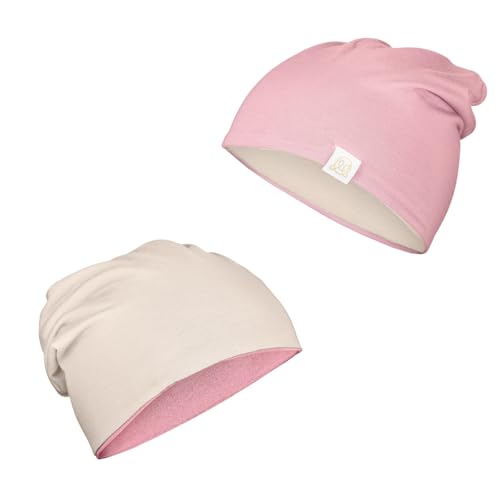 MayLily - Bambus Baby Mütze - Doppelseitige Beanie - Hergestellt in EU – Handgefertigt – Antibakteriell und Hautfreundlich für Kinder – Atmungsaktiv für Sommer und Winter - Größe 42-54, beige-rosa von MayLily