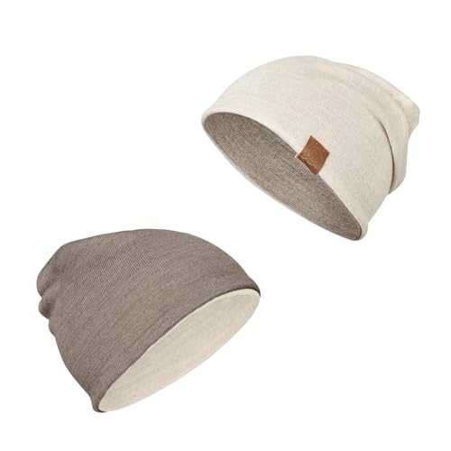MayLily Merino Baby mütze - Doppelseitige Beanie aus 100% merinowolle - Hergestellt in EU – Handgefertigt – Hypoallergen – Temperaturregulierend für Sommer und Winter - Größe 34-44, Taupe - beige von MayLily