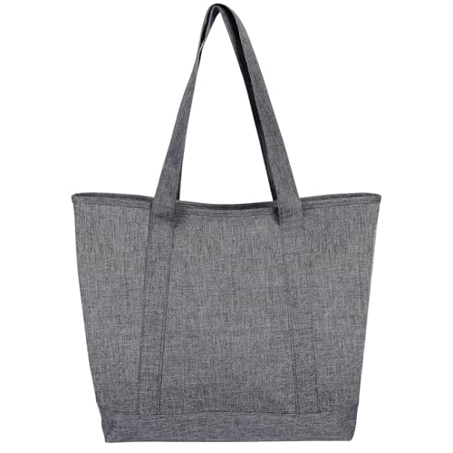 MAYMOONER ​Arbeits Tragetasche mit Reißverschluss Nylon Tote Bag Schultertasche Große Laptop Handtasche für Reisen Uni Schule(Hellgrau)​​ von MAYMOONER