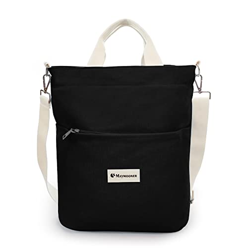 MAYMOONER Schwarze Segeltuchtasche Frauen große lässige Segeltuch-Umhängetasche mit abnehmbarem Schulterriemen für Arbeit College täglichen Gebrauch von MAYMOONER