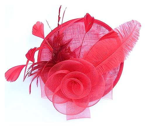 Fascinators Stirnband Cocktail Tea Party Hüte, königliche Hochzeit Hut Feder Mesh Haarspange Haarschmuck (Color : Rose red, Size : 1) von MAYNUO