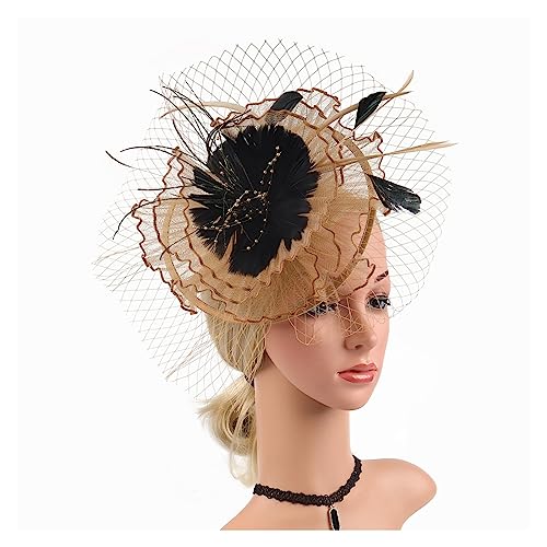 Feder-Blumen-Mesh-Perücke mit Schleier for Damen, Kentucky Derby, Cocktail-Party, Foto-Party, Hut-Perücke (Color : Gold, Size : 1) von MAYNUO