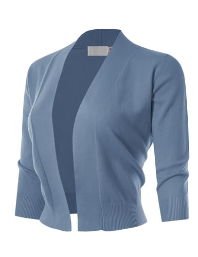 MAYSIX APPAREL 3/4 Ärmel Solid Open Bolero Cropped Cardigan für Frauen (S-3XL), Msg1-heatherblue, Groß von MAYSIX APPAREL