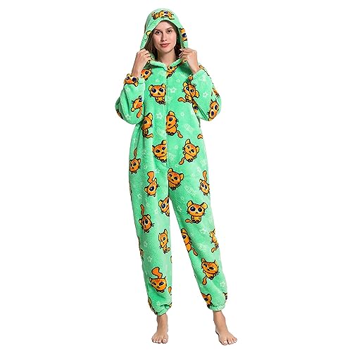 MAYSTEPPE Womens Fleece Onesie Pajamas,Fluffy Plush Warm Pajamas One Piece Cartoon Print Hooded Flannel Sleepwear von MAYSTEPPE