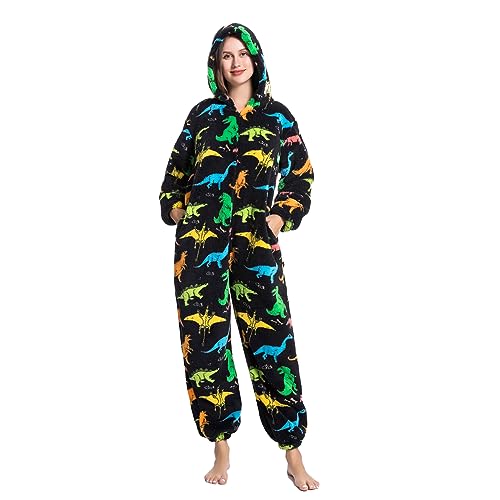 MAYSTEPPE Womens Fleece Onesie Pajamas,Fluffy Plush Warm Pajamas One Piece Cartoon Print Hooded Flannel Sleepwear von MAYSTEPPE