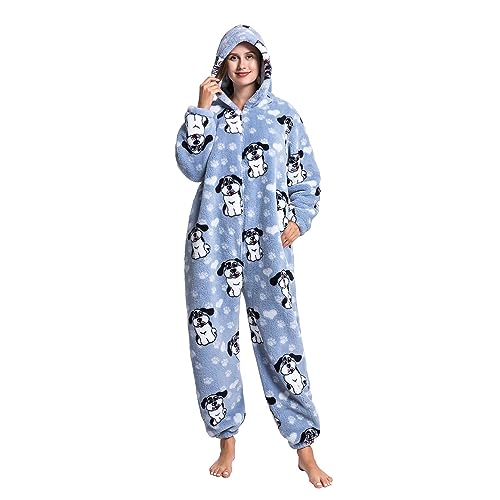 MAYSTEPPE Womens Fleece Onesie Pajamas,Fluffy Plush Warm Pajamas One Piece Cartoon Print Hooded Flannel Sleepwear von MAYSTEPPE