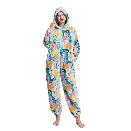 MAYSTEPPE Womens Fleece Onesie Pajamas,Fluffy Plush Warm Pajamas One Piece Cartoon Print Hooded Flannel Sleepwear von MAYSTEPPE