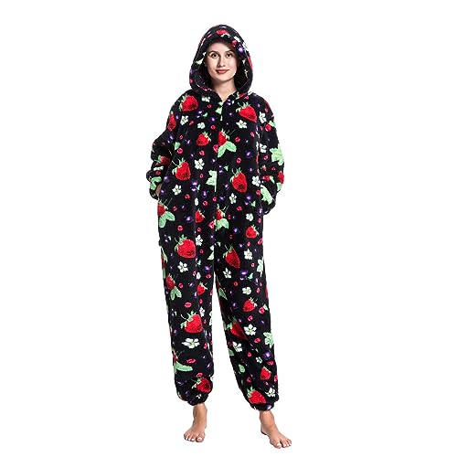 MAYSTEPPE Womens Fleece Onesie Pajamas,Fluffy Plush Warm Pajamas One Piece Cartoon Print Hooded Flannel Sleepwear von MAYSTEPPE
