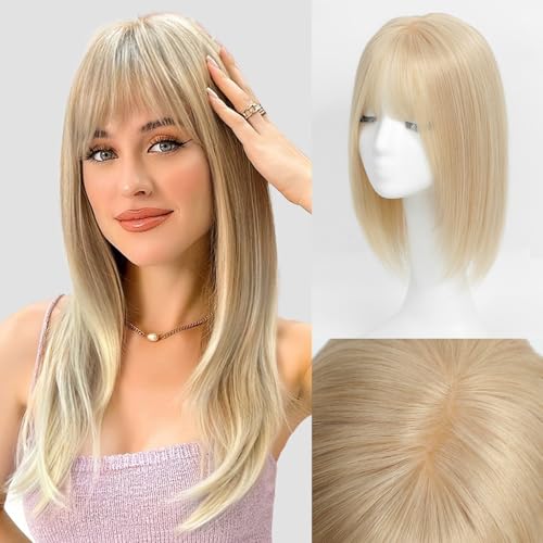 Haaraufsatz für dünner werdendes Haar, Echthaar-Topper für Frauen mit Pony, 30,5 cm, 16,5 x 16,5 cm, große Basisabdeckung, dünner von MAYXUBAE