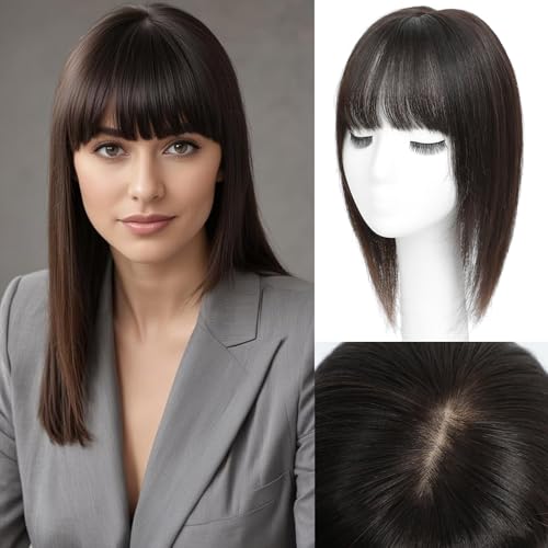 Haaraufsatz für dünner werdendes Haar, Echthaar-Topper für Frauen mit Pony, Echthaar, 30,5 cm, 16,5 x 16,5 cm, große Basisabdeckung Haaraufsatz für dünner werdendes Haar, Echthaar-Topper für Frauen mit Pony, Echthaar, 30,5 cm, 16,5 x 16,5 cm, große Basisabdeckung von MAYXUBAE