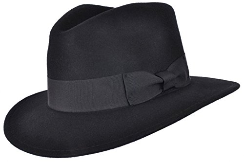 Fedora-Hut für Herren oder Damen, 100 % Wolle, mit Ripsband, Trilby Panama-Hüte, Schwarz , 7 von MAZ