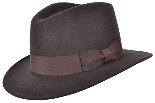 Fedora-Hut für Herren oder Damen, 100 % Wolle, mit Ripsband, Trilby Panama-Hüte, braun, 6.75 von MAZ