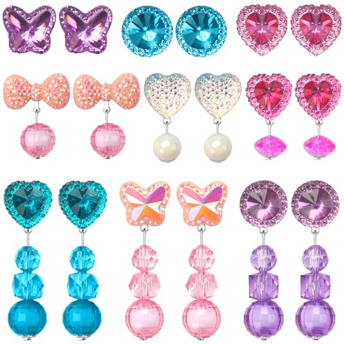 9Pairs Clip auf Ohrringe für Mädchen, Pretend Prinzessin spielen Ohrringe Schmuck-Set, Kinder nicht Piercing Clip-on Dangle Ohrringe Dress Up Geschenk von MAZYPO