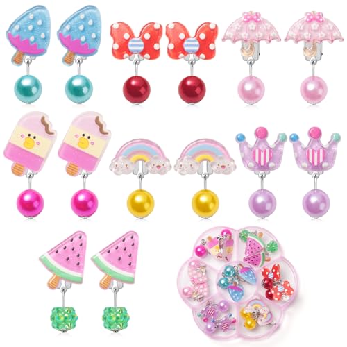 Kinder-Ohrclips für Mädchen, Partygeschenk, Prinzessinnen-Ohrclips für kleine Mädchen, Kleinkinder, niedliche Regenbogen-Ohrringe, 7 Paar Schmuck-Set, Geschenk von MAZYPO