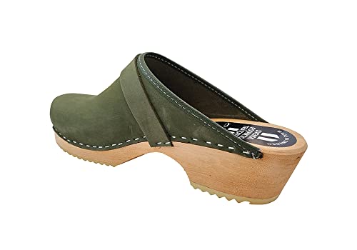 MB Clogs, Damenclogs, Nubuklederclogs grün von MB Clogs