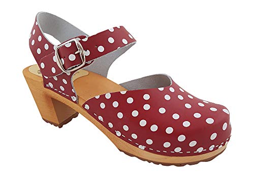 MB Clogs Original Schwedenclogs Gr. 36 – 42, Sandalette rot mit weißen Punkten I Clogs aus Holz Klotschen Holz Pantoletten Herren Damen Holzschuhe Klogs Schweden Schuhe I Clogs Holzsohle von MB Clogs