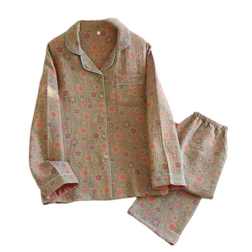 MBACODAI Baumwollkleidung Herbst Frühling Damen Pyjama Anzug Langarmhose 2-teiliger Pyjama (Color : 2, Size : M) von MBACODAI