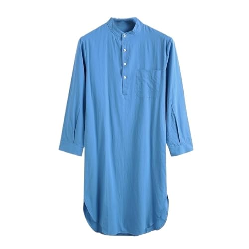 MBACODAI Fashion Solid Allgleiches Nachthemd Männer Casual Schlaf Roben Langarm Rundhals Schlaf Shirts Mode Bequeme Nachtwäsche (Color : Dark Blue, Size : 4XL) von MBACODAI