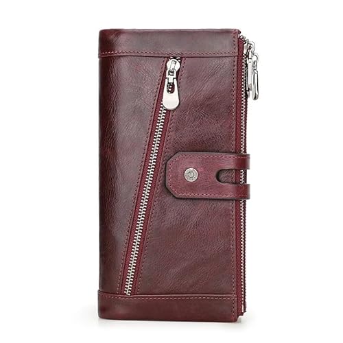 MBACODAI Frauen Brieftasche Mode Leder Brieftasche Karte Halter Weibliche Lange Geldbörse Telefon Tasche Große Kapazität Kupplung Brieftaschen (Color : Wine) von MBACODAI