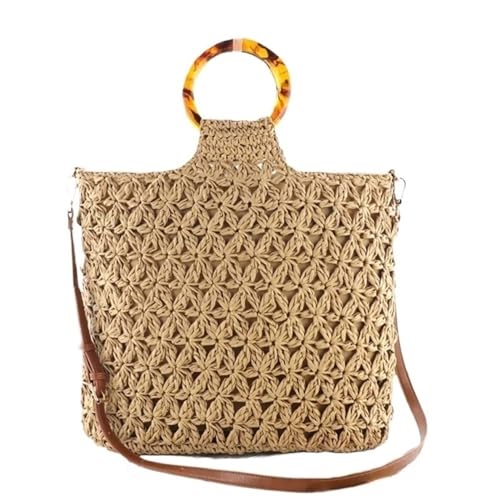 MBACODAI Hand-gehalten häkeln tasche schulter gewebt tasche mode stroh gewebt tasche freizeit weibliche tasche strand umhängetasche(Color:1) von MBACODAI