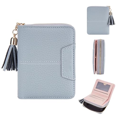 MBACODAI Kurze Frauen Geldbörsen Kartenhalter Weibliche Geldbörse Münzfach Reißverschluss Orgel Kartentasche Damenbrieftasche (Color : Blau) von MBACODAI