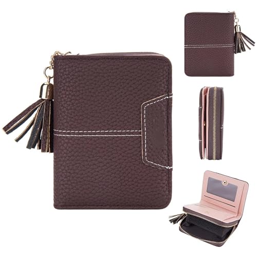 MBACODAI Kurze Frauen Geldbörsen Kartenhalter Weibliche Geldbörse Münzfach Reißverschluss Orgel Kartentasche Damenbrieftasche (Color : Coffee) von MBACODAI