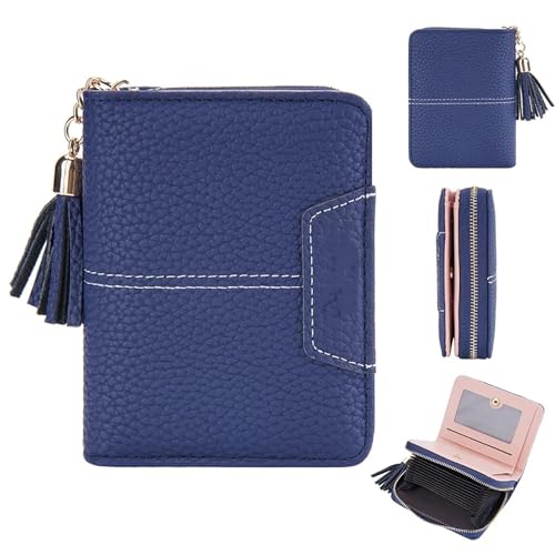 MBACODAI Kurze Frauen Geldbörsen Kartenhalter Weibliche Geldbörse Münzfach Reißverschluss Orgel Kartentasche Damenbrieftasche (Color : Dark Blue) von MBACODAI